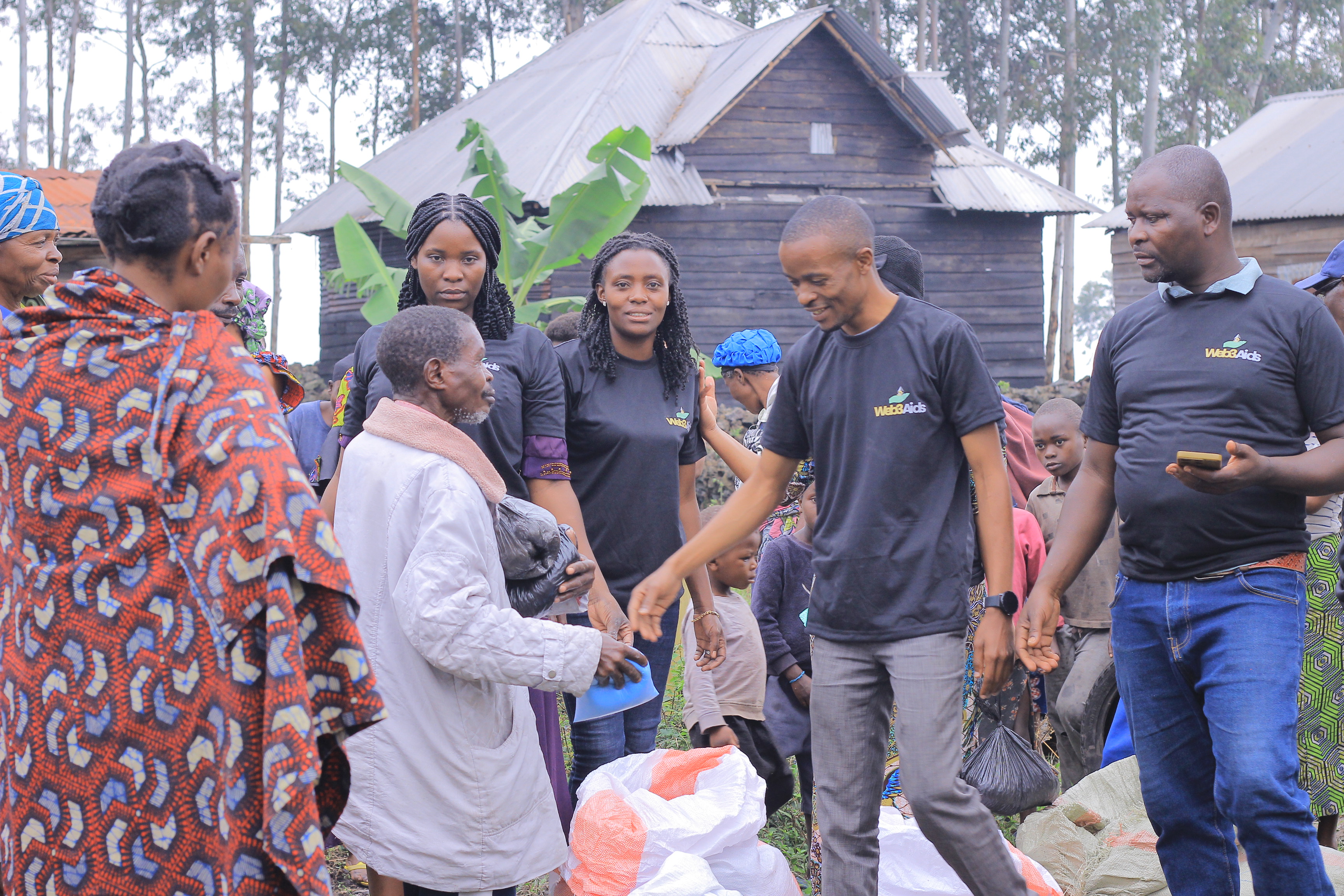 Web3 Aids team distributing humanitarian aid